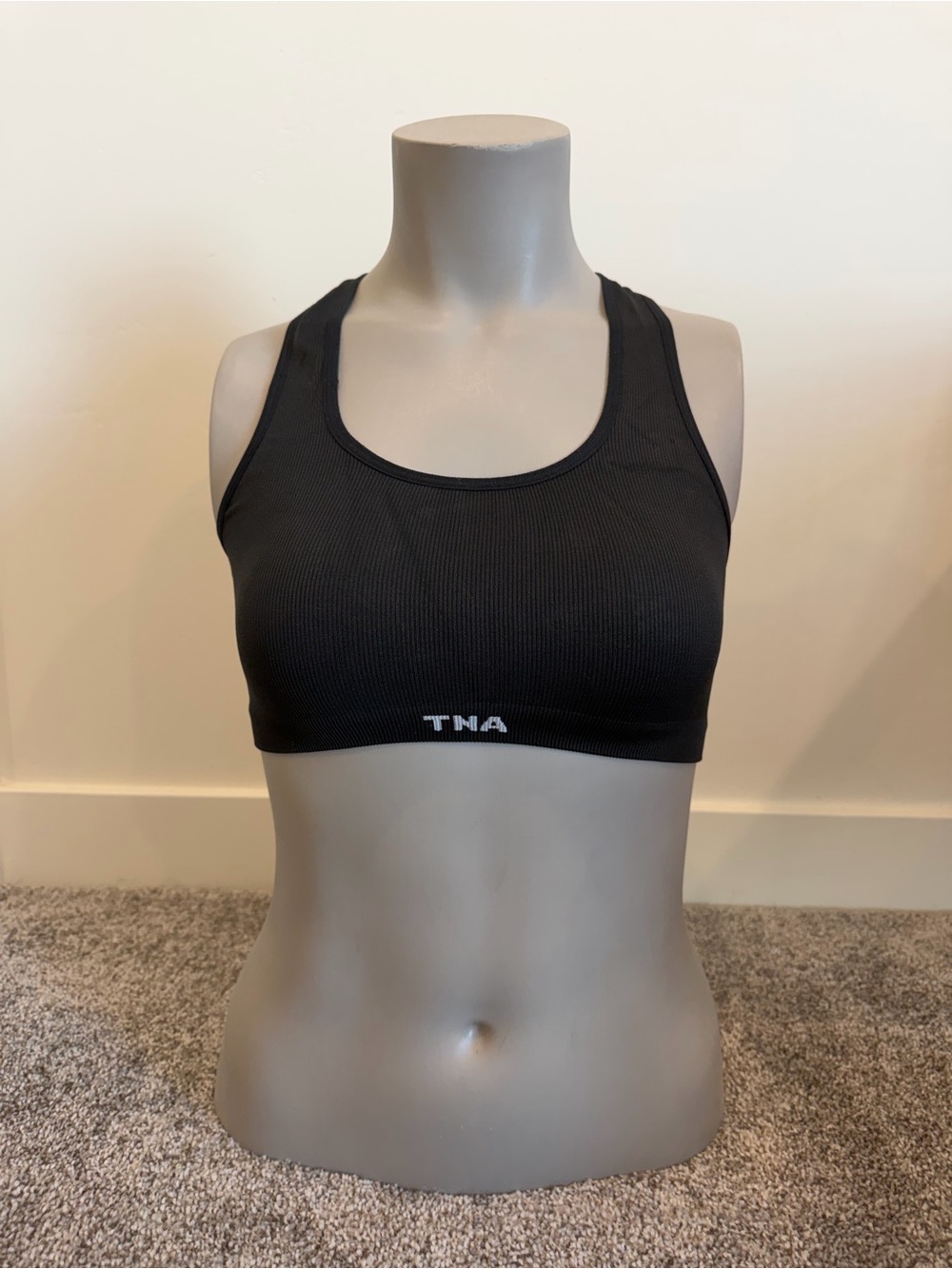 TNA Black Ribbed Athletic Sports Bra with Logo Band